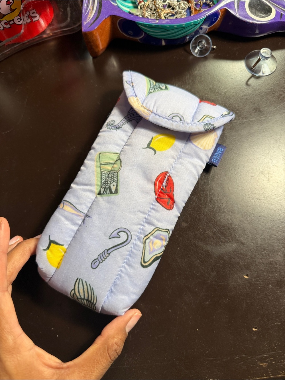 Baggu Light Blue Quilted Glasses Sleeve with Colorful Motif Print